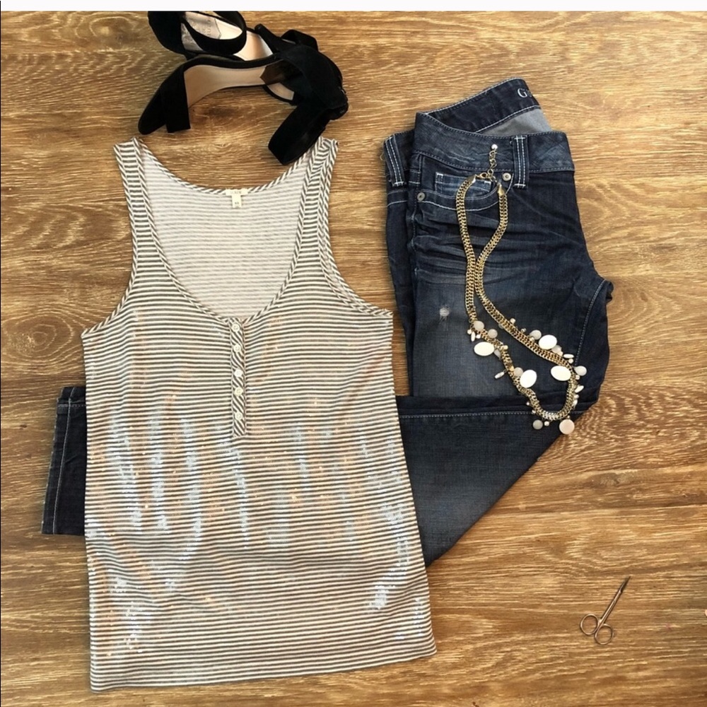 Jcrew xs grey and cream striped sequenced tank